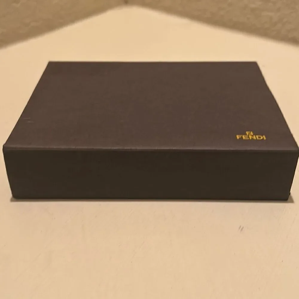Fendi 6x4.5 Flap Top Lid Gift Box Black Gold Logo Luxury Display Storage
